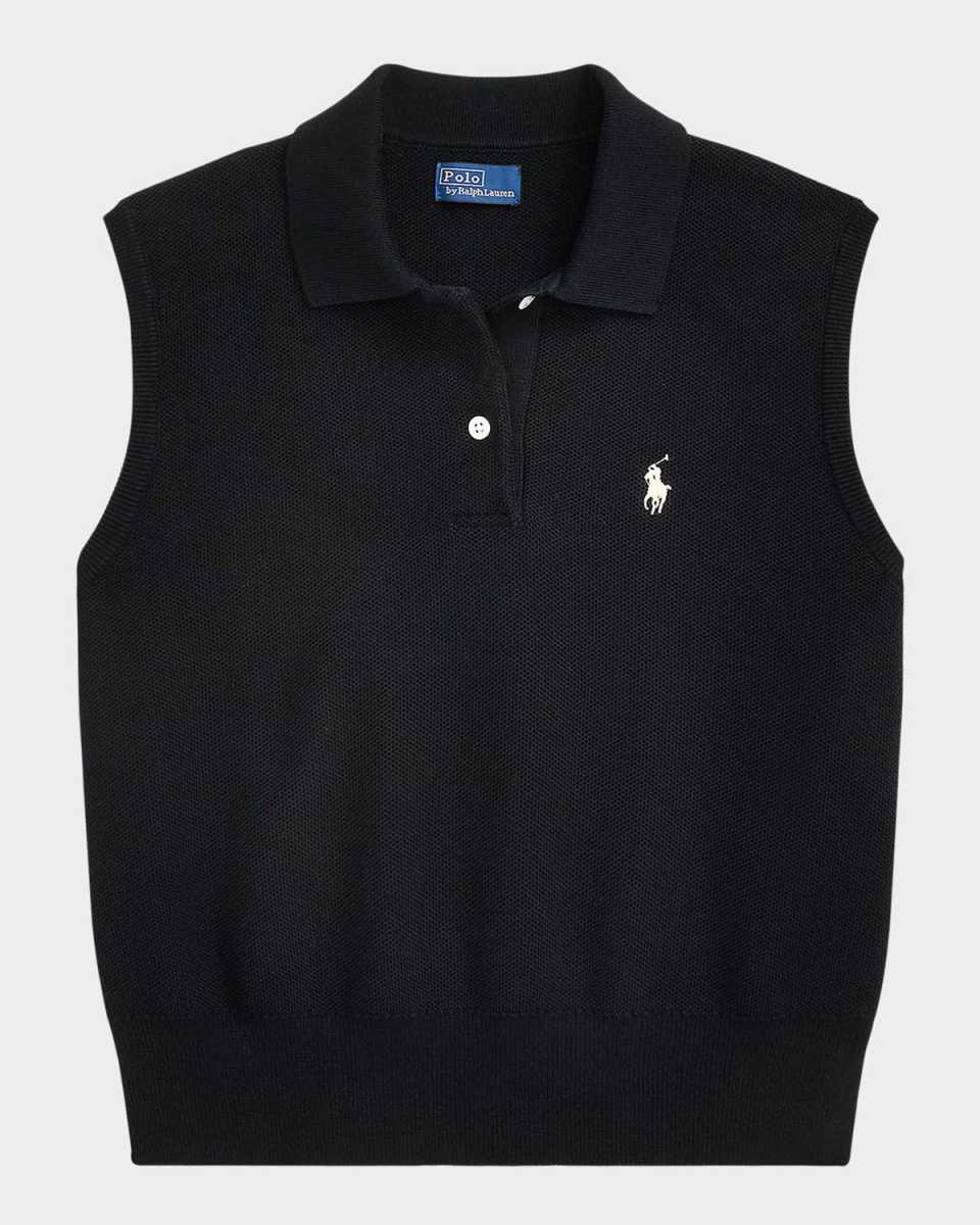 Cotton Cropped Sleeveless Polo Sweat